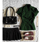 BXOXO Harajuku T-shirt Slim Y2K Goth Korea V-Neck Short Sleeve Crop Top Vintage Streetwear 2000s Emo Basics Summer Tees Button Grunge